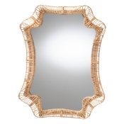 bali & pari Yusra Natural Rattan Wall Mirror - Handwoven Wicker Frame with Freeform Silhouette, Coastal Boho Wall Decor for Entryway Bedroom or Living Room